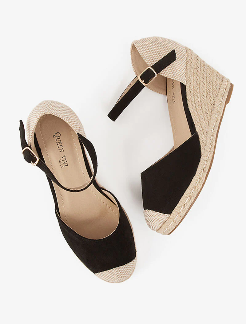 Wedges in espadrille style with two materials - zwart - Image 5