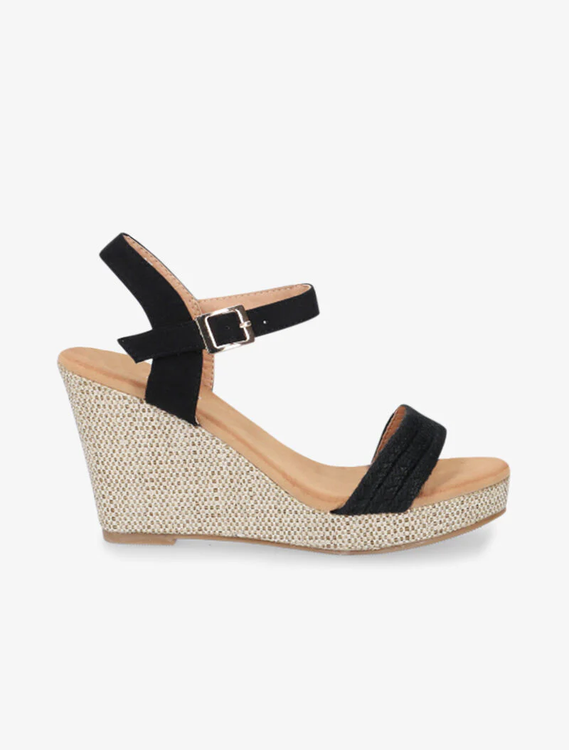 Wedges met een lamé stoffen zool - zwart