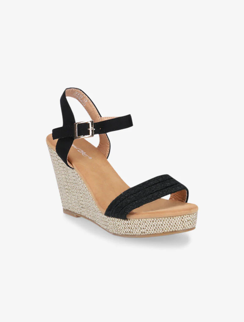 Wedges met een lamé stoffen zool - zwart - Image 2
