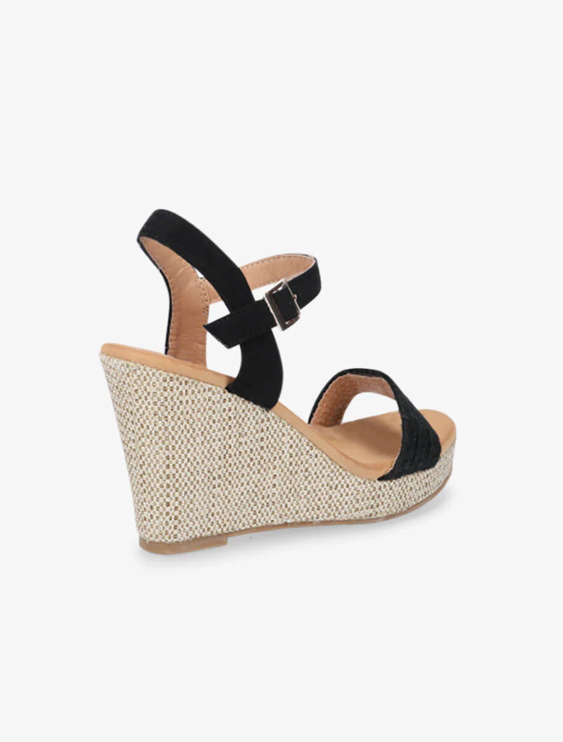 Wedges met een lamé stoffen zool - zwart - Image 4