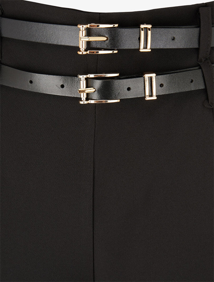 Wide leg broek met dubbele riemen - Zwart - Image 3