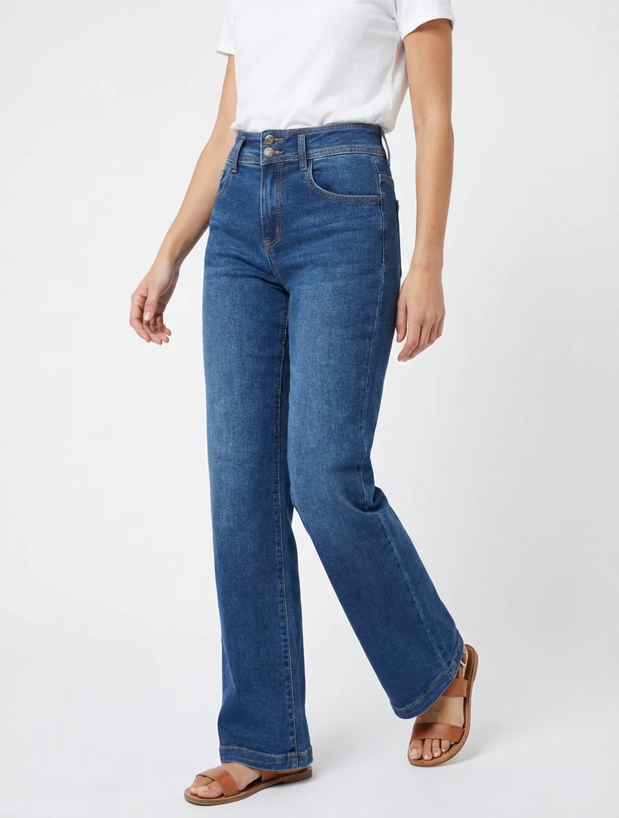 Wide leg jeans met twee knoopsluitingen. - Blauw - Image 4