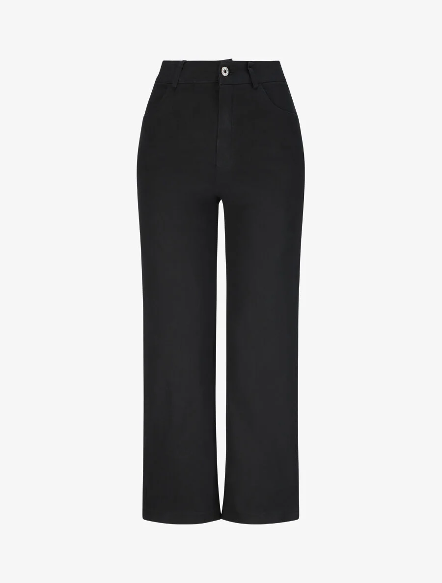 Wijd 7/8 hoge taille broek - Zwart