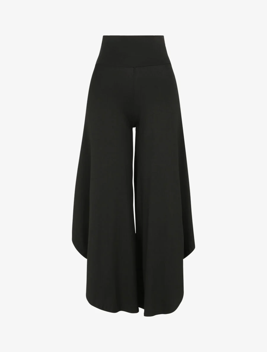 Wijd broek met asymmetrische randen - Zwart