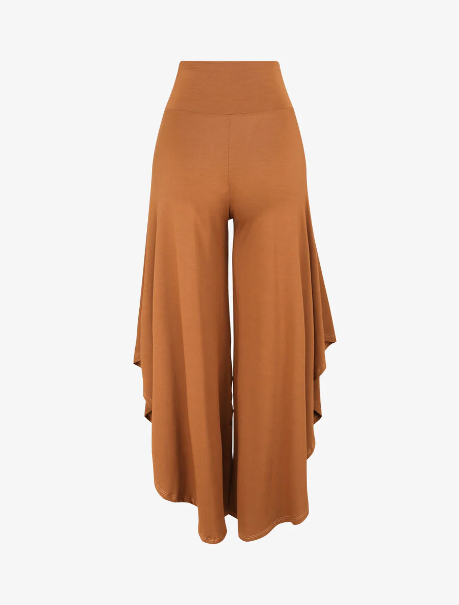 Wijd broek met asymmetrische randen - Kameel - Image 2