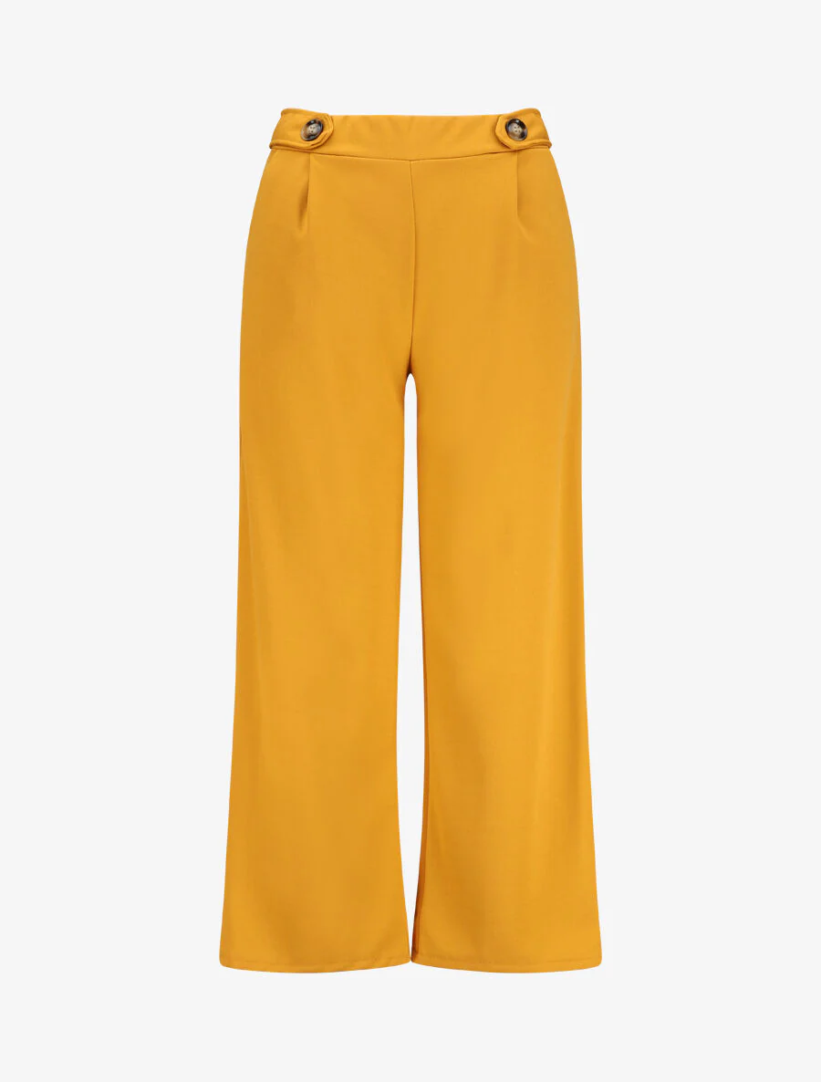 Wijd broek met elastische taille - Mosterdgeel