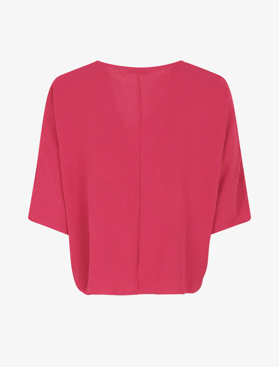 Wijd effen bloes met knoopbanden - Fuchsia - Image 2