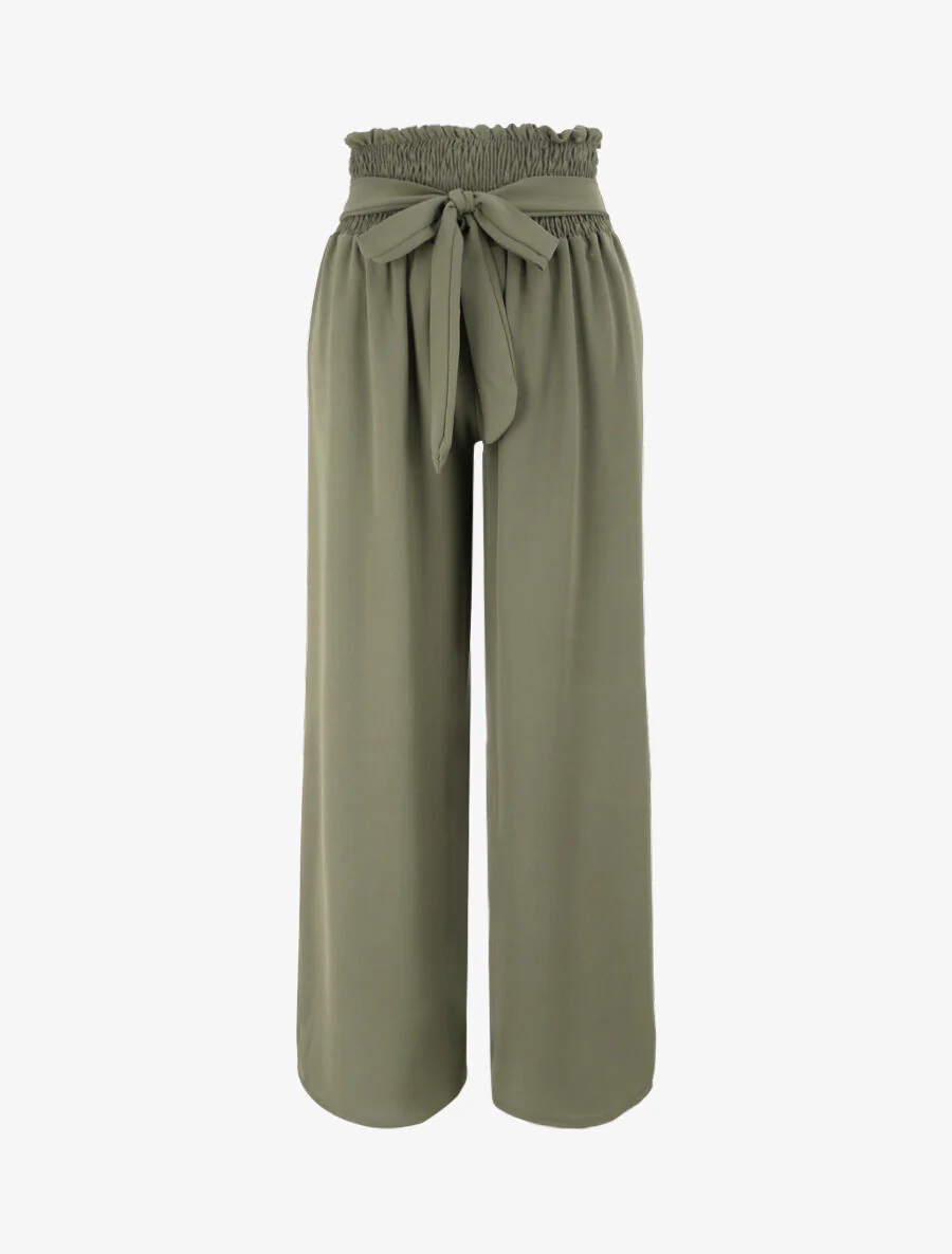 Wijde broek met elastische taille - Kaki