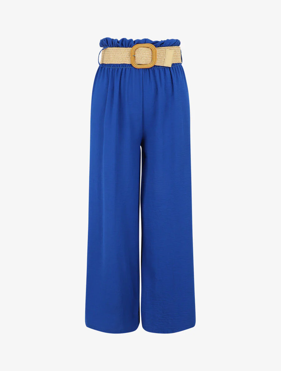 Wijde broek met elastische taille - Elektrisch blauw