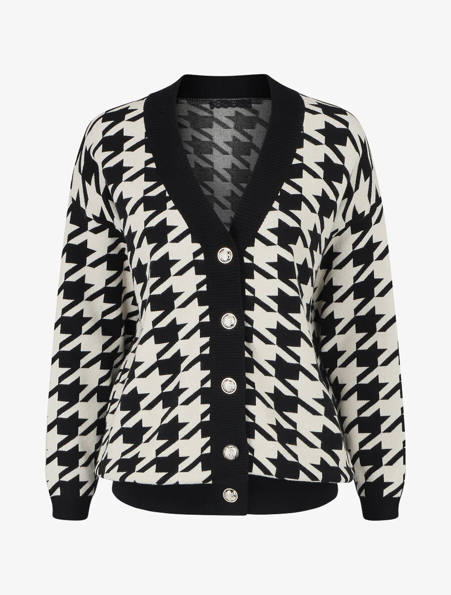 Wijd vest met pied-de-poule - zwart/wit - Image 2