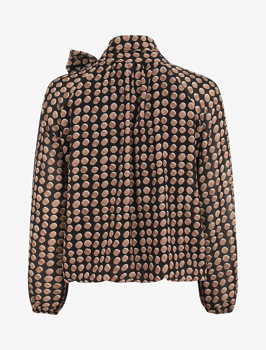 Wijde blouse met stippen en strikkraag - Zwart - Image 2