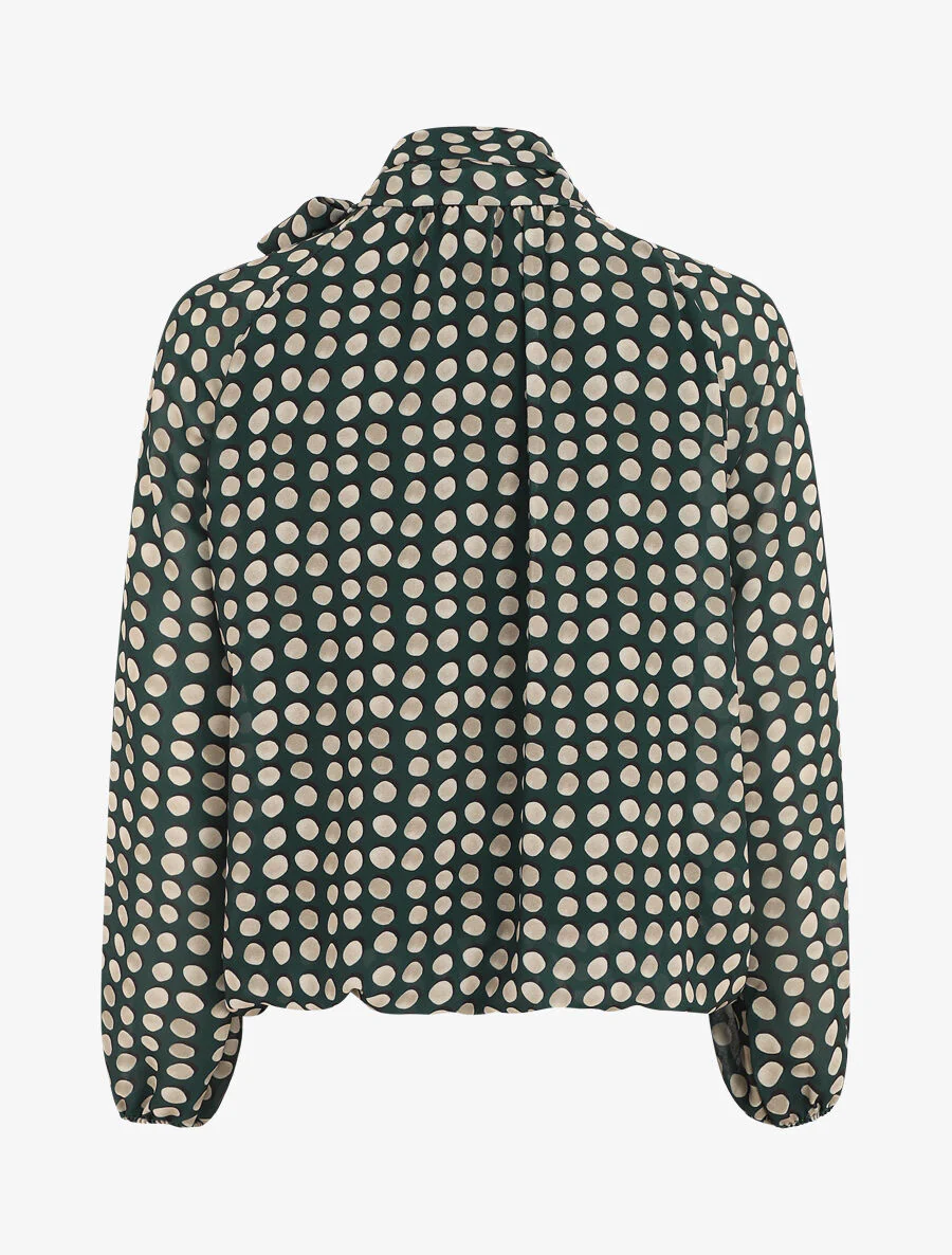 Wijde blouse met stippen en strikkraag - Dennengroen - Image 2