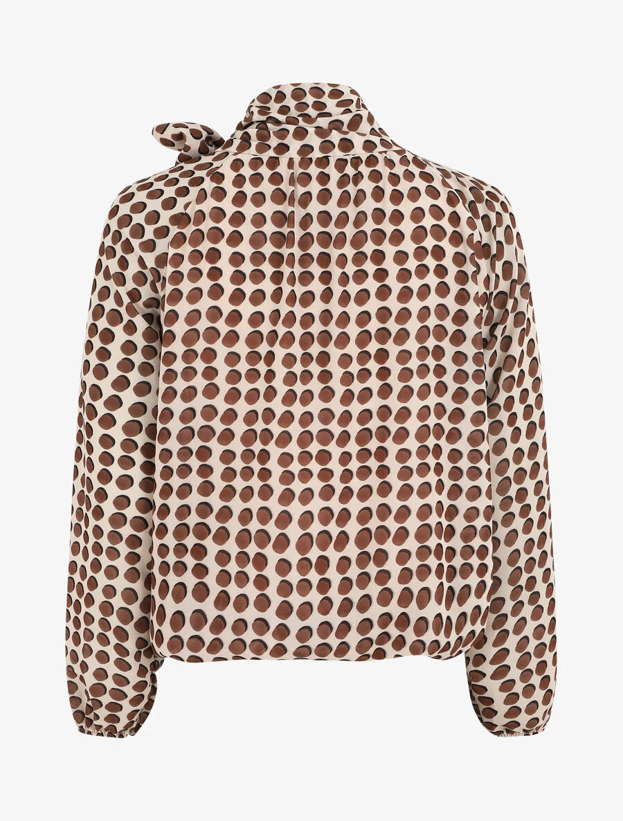 Wijde blouse met stippen en strikkraag - Beige - Image 2