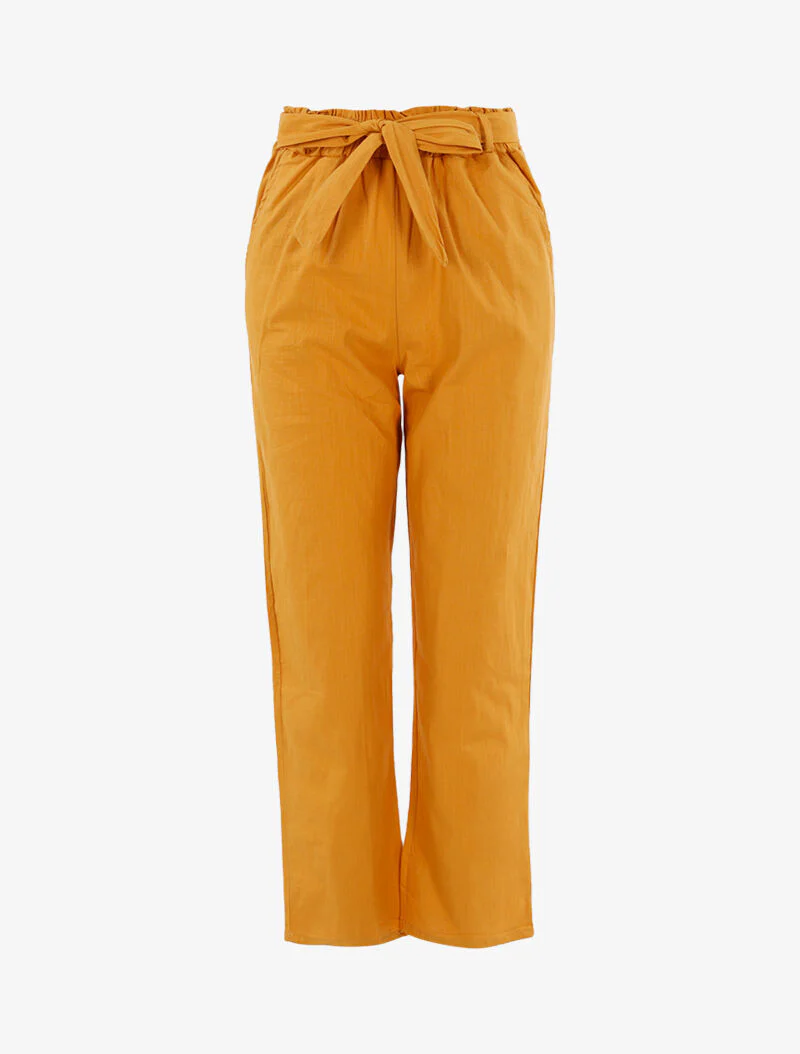 Wijde broek met canvas effect - geel