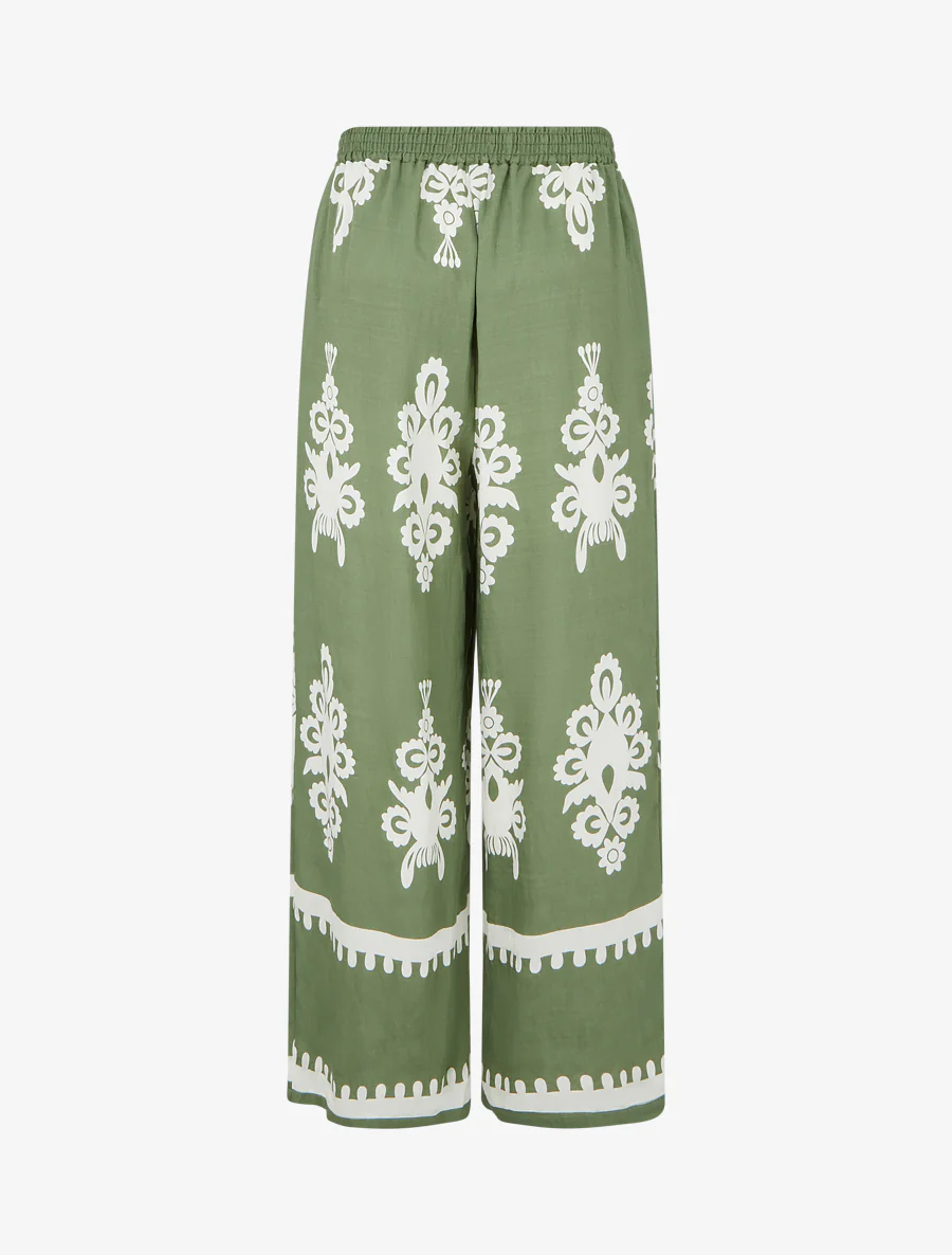 Wijde broek met arabeskprint - Kaki - Image 2