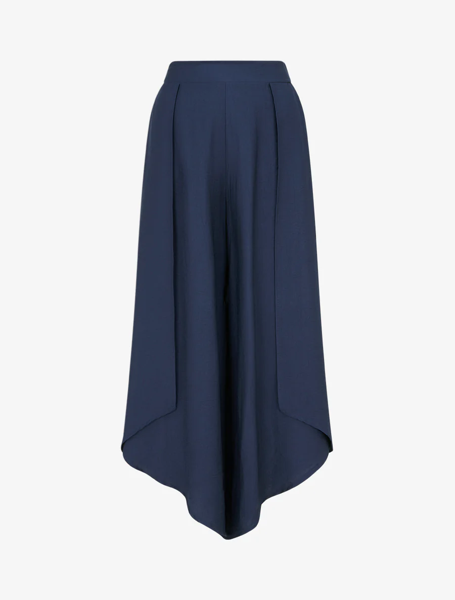 Wijde broek met asymmetrische randen - Marine