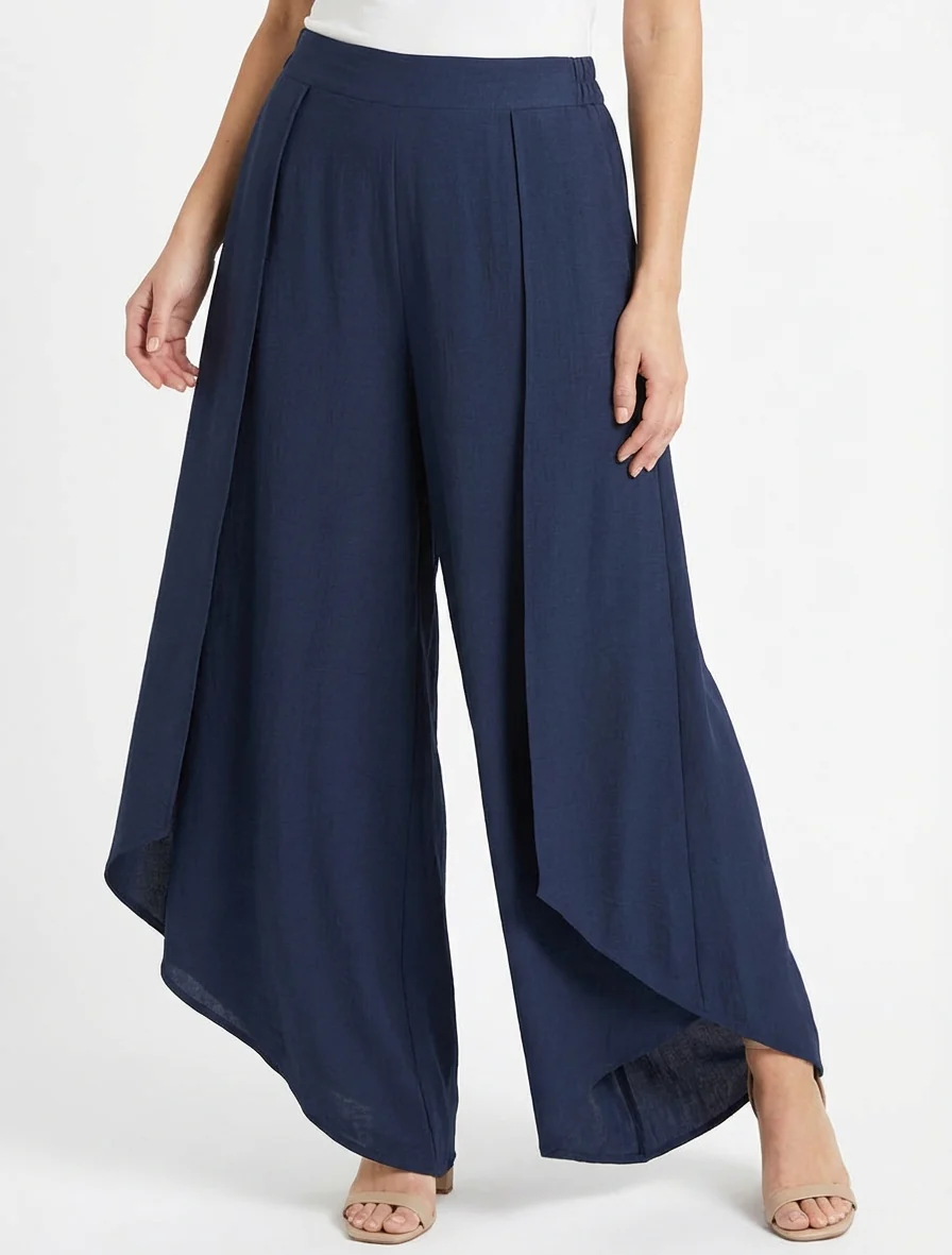 Wijde broek met asymmetrische randen - Marine - Image 4