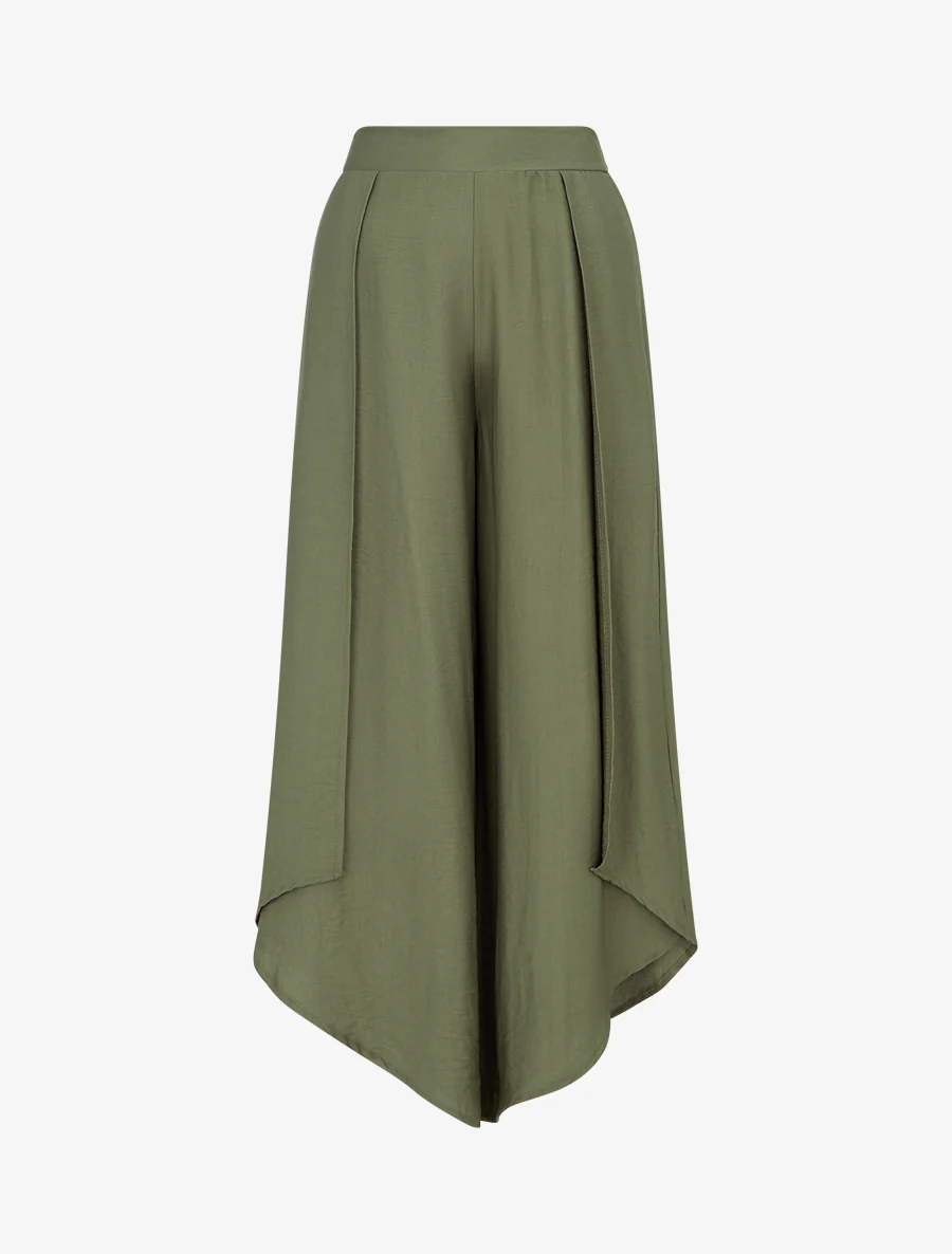 Wijde broek met asymmetrische randen - Kaki