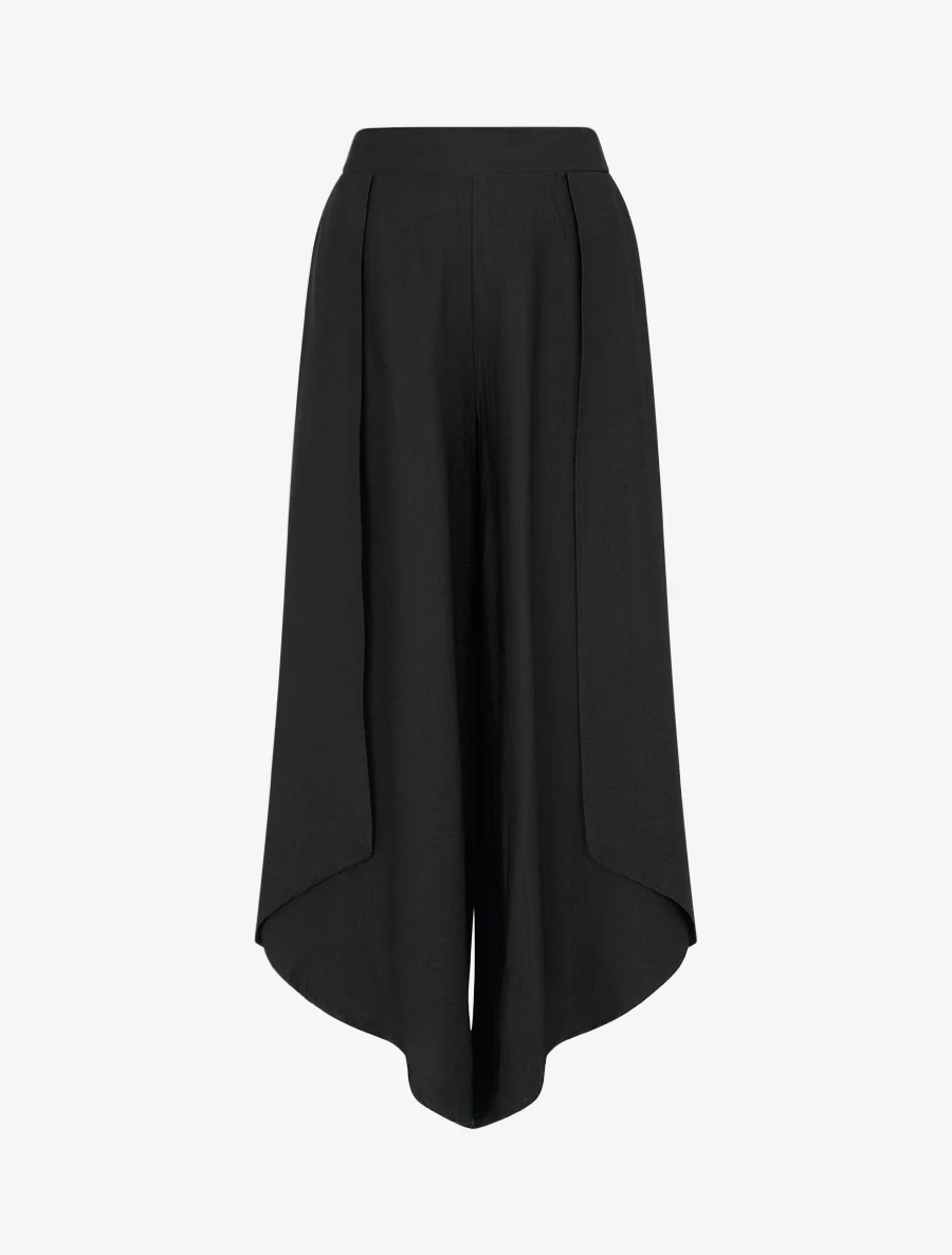 Wijde broek met asymmetrische randen - Zwart
