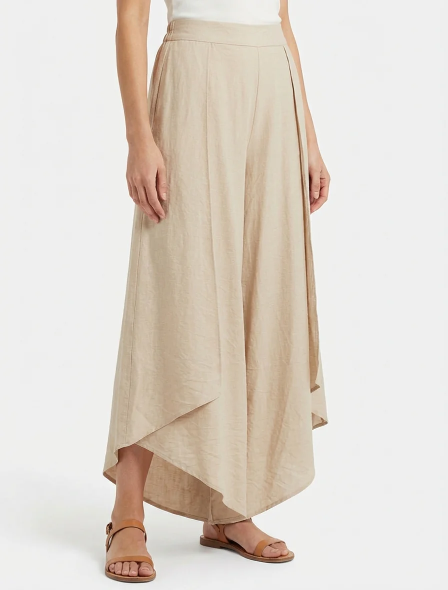 Wijde broek met asymmetrische randen - Beige - Image 4