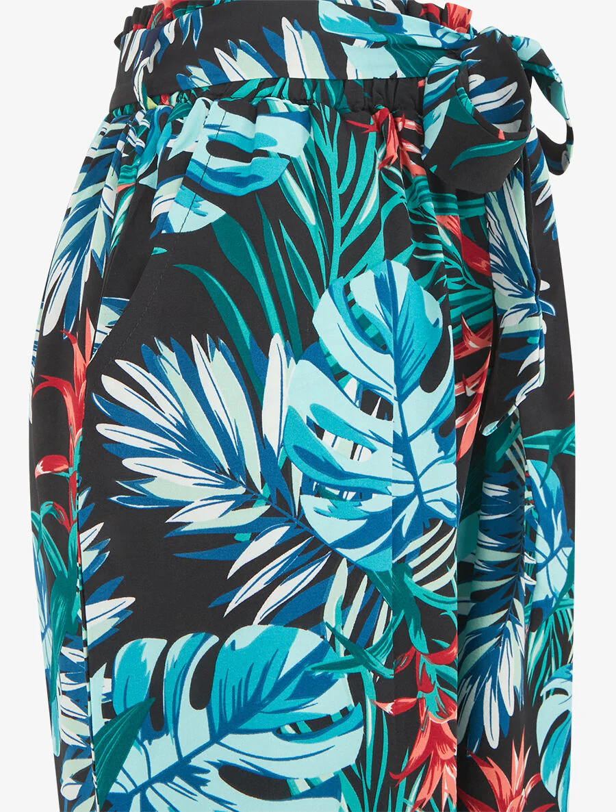 Wijde broek met bladerenprint - blauw - Image 3
