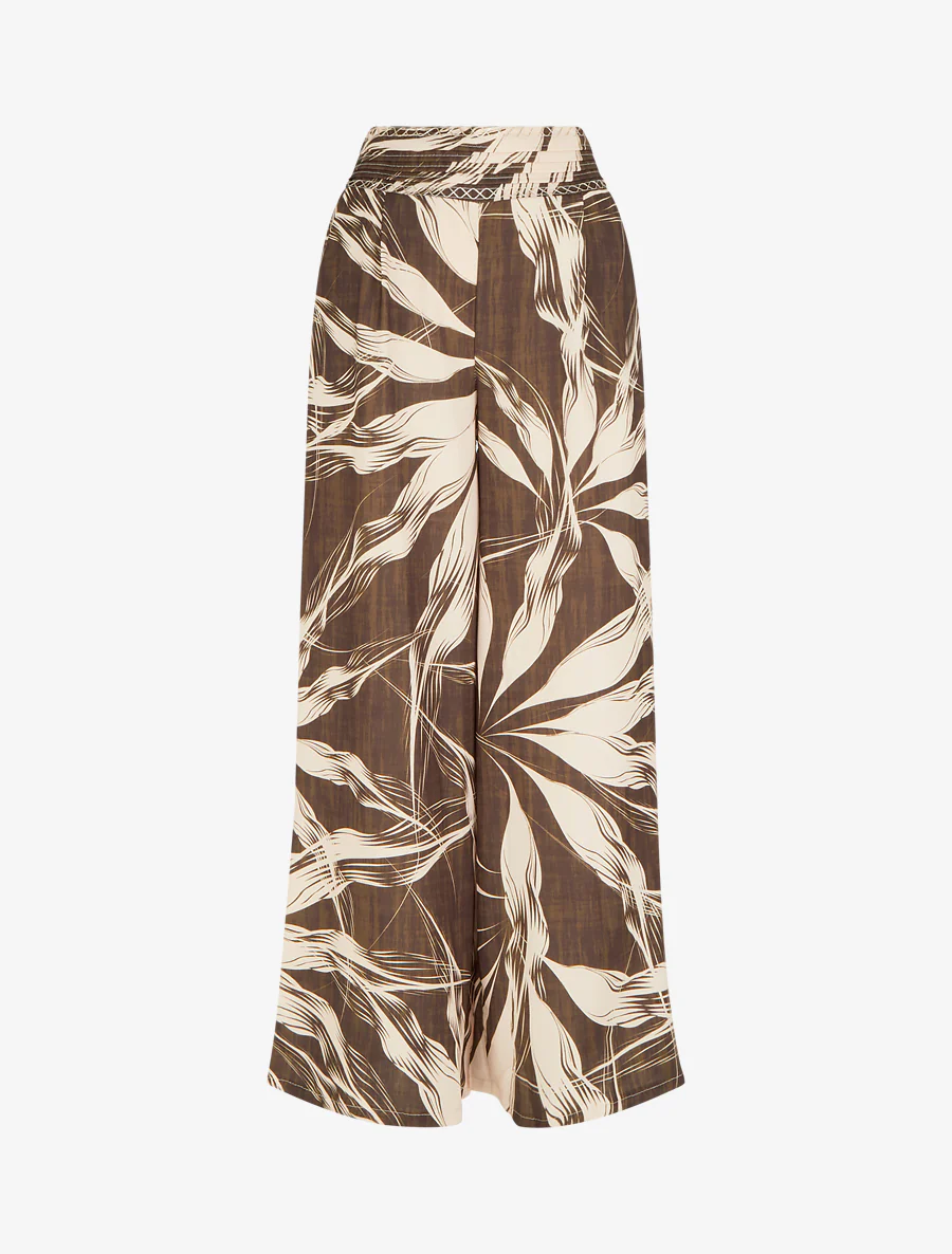 Wijde broek met bladerprint - Bruin