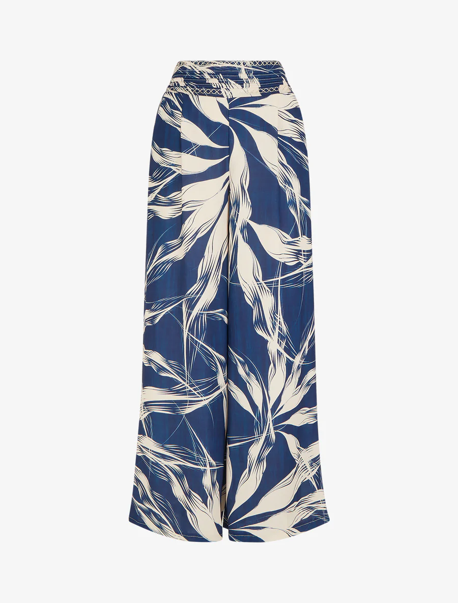 Wijde broek met bladerprint - Marine