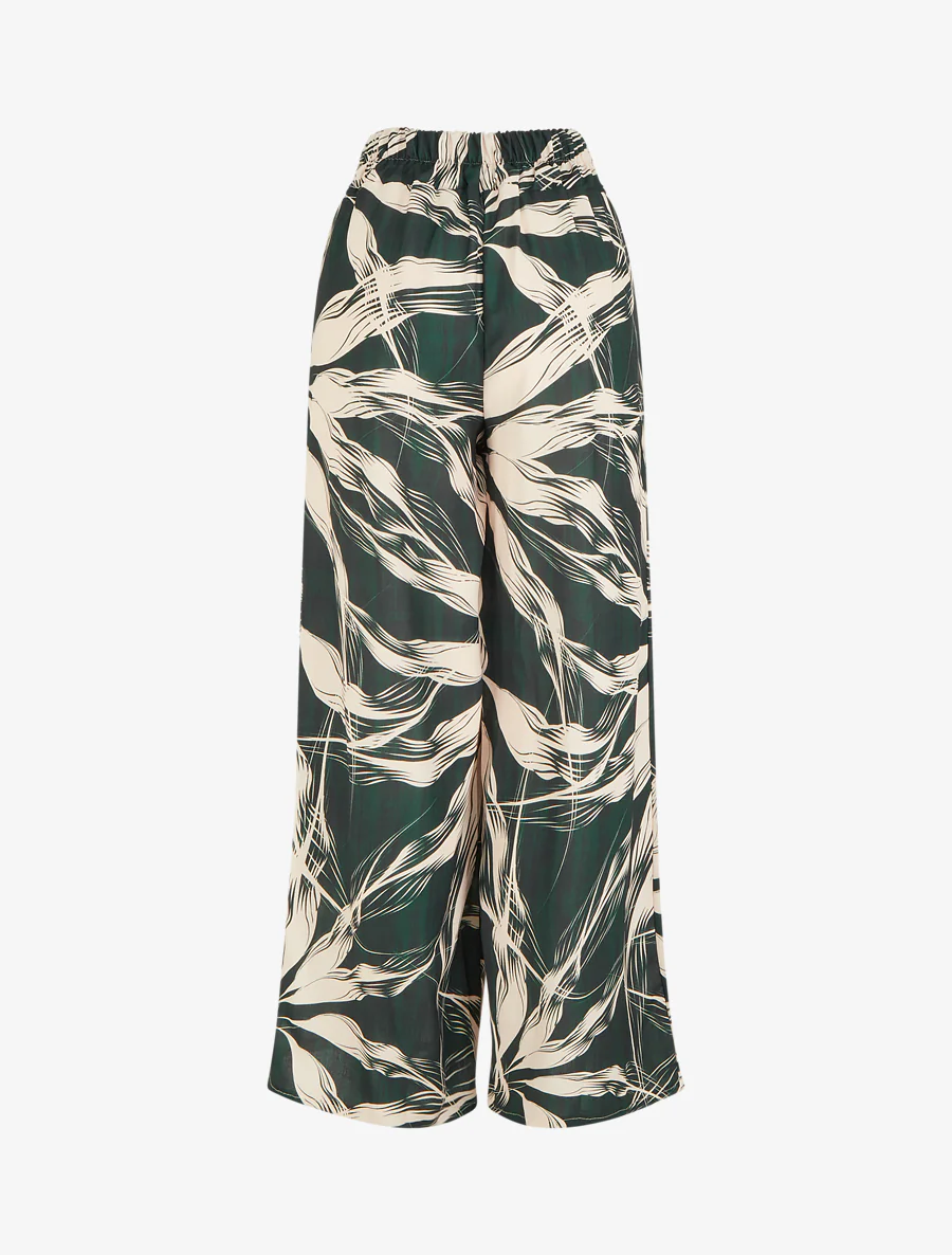 Wijde broek met bladerprint - Dennengroen - Image 2