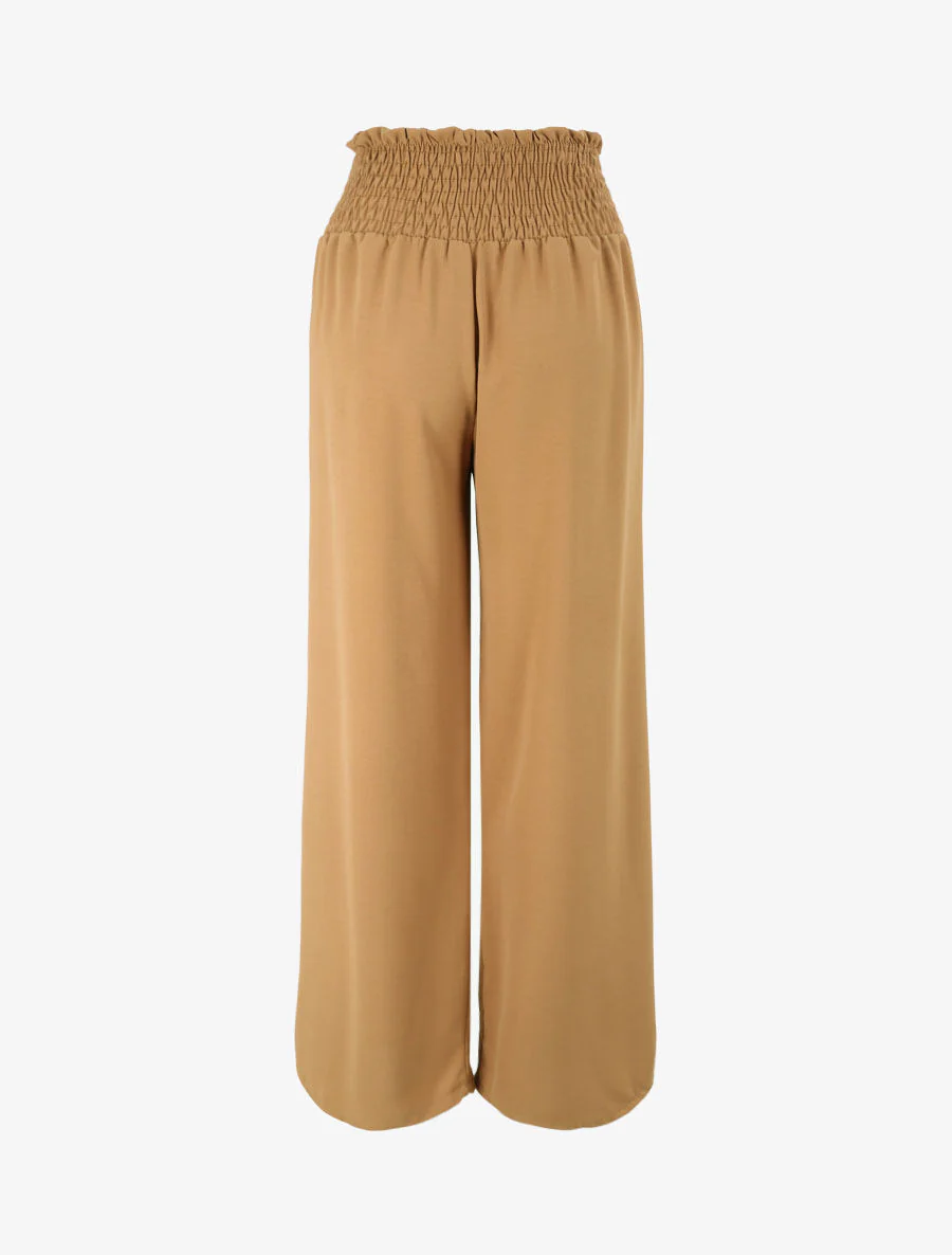 Wijde broek met elastische taille - Camel - Image 2