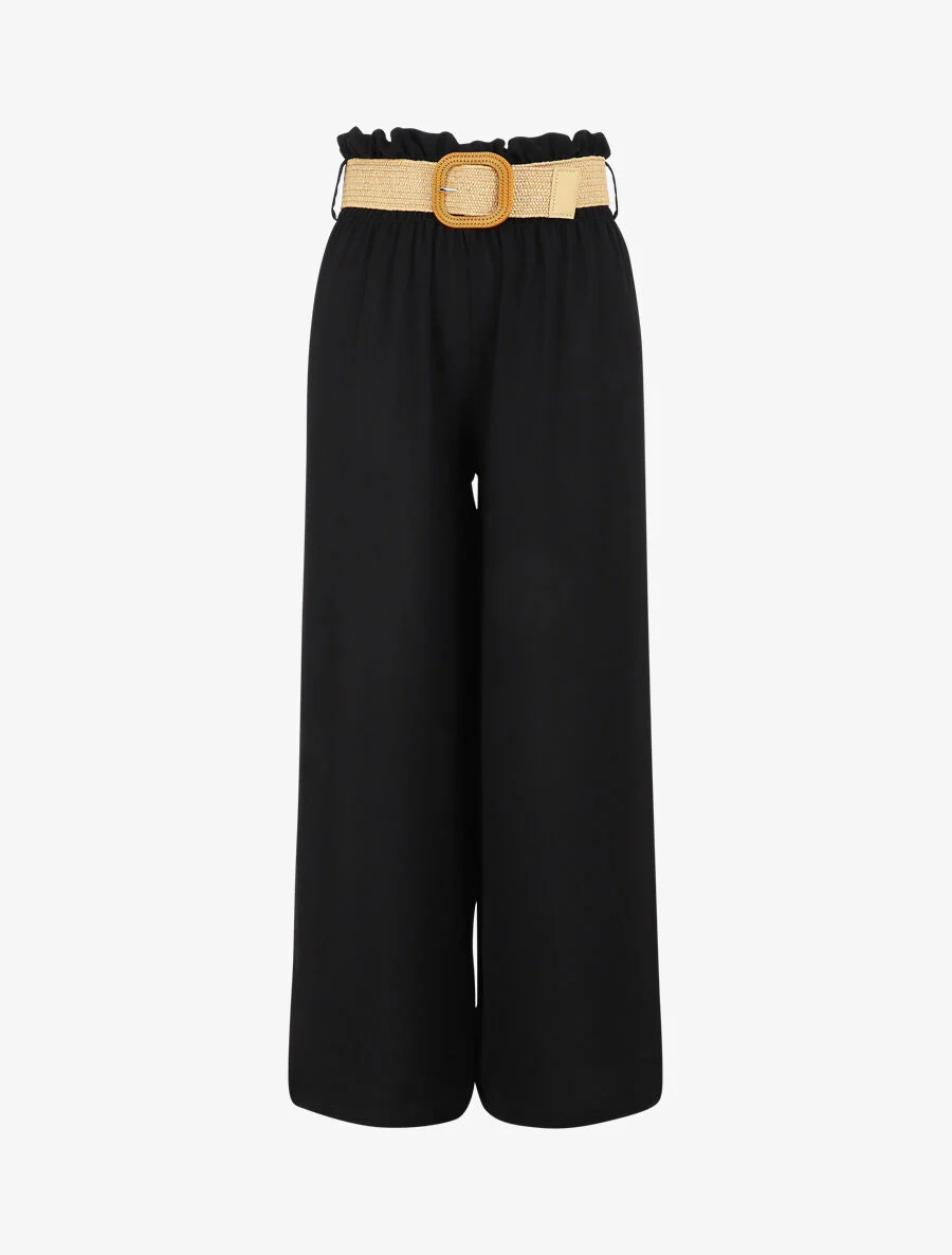 Wijde broek met elastische taille - Zwart
