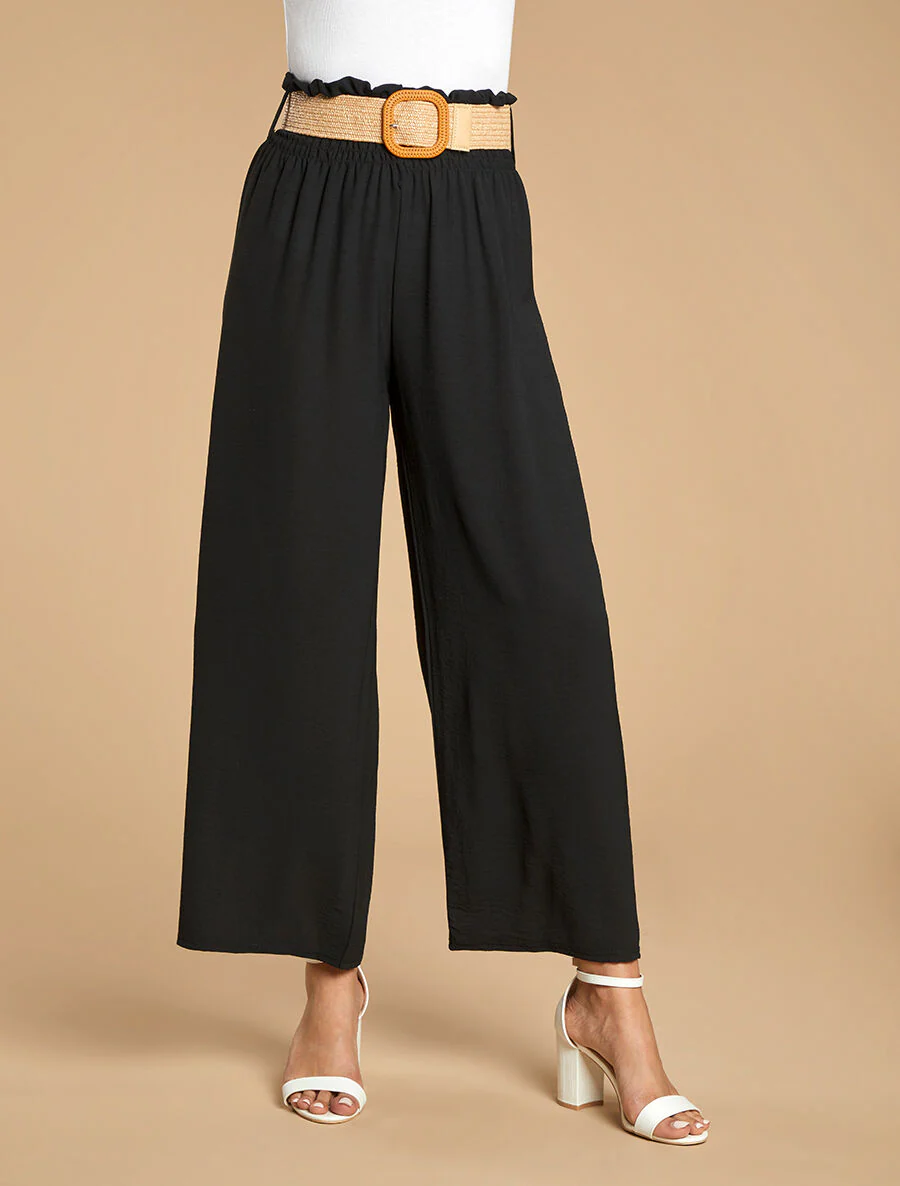 Wijde broek met elastische taille - Zwart - Image 4