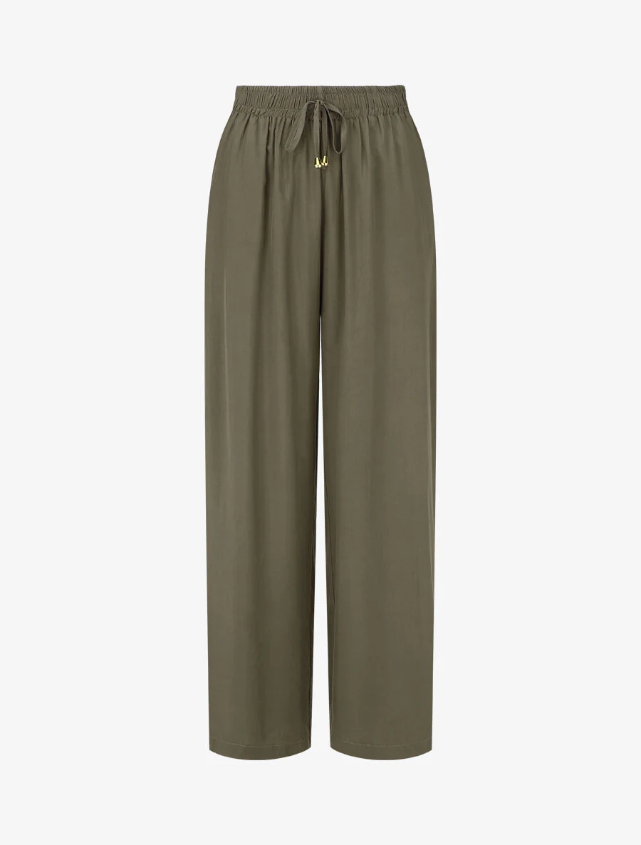 Wijde broek met elastische tailleband - Kakigroen