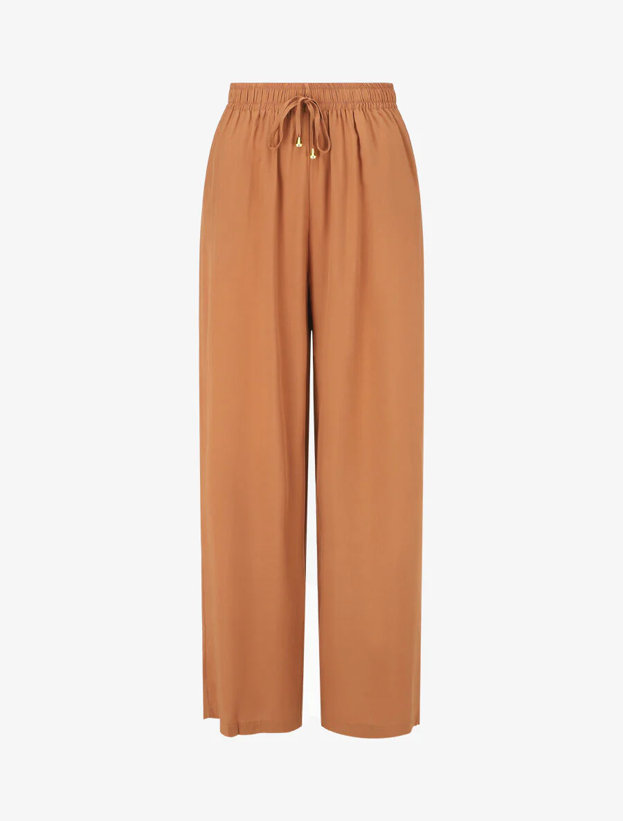 Wijde broek met elastische tailleband - Roest