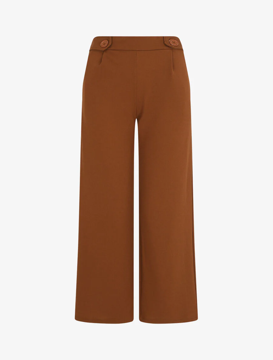 Wijde broek met elastische tailleband - Kameel