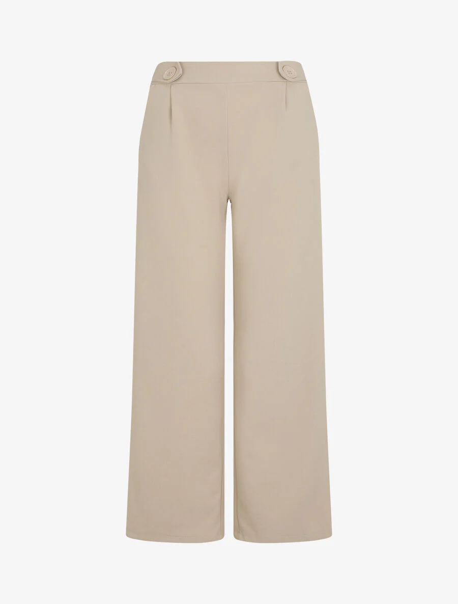 Wijde broek met elastische tailleband - Beige