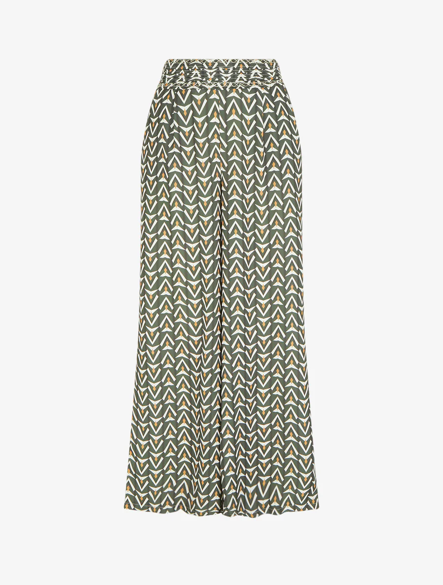 Wijde broek met geometrische print - Kaki