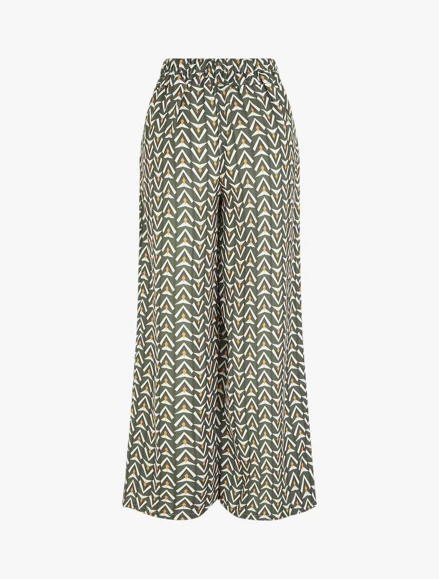 Wijde broek met geometrische print - Kaki - Image 2