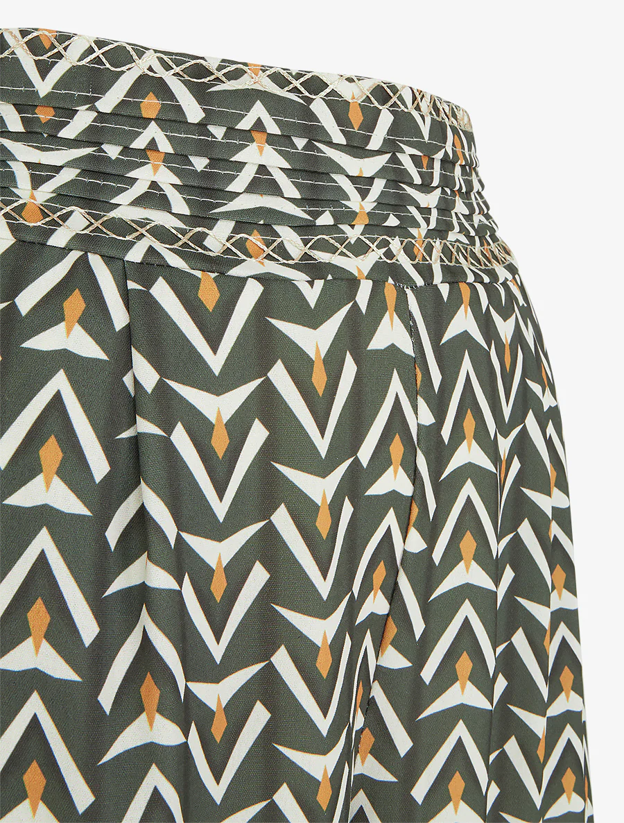 Wijde broek met geometrische print - Kaki - Image 3