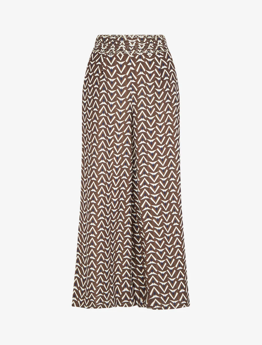 Wijde broek met geometrische print - Bruin