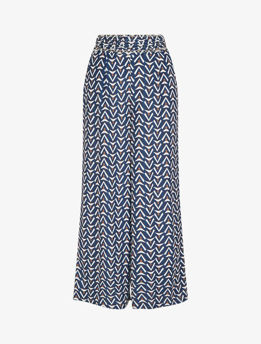 Wijde broek met geometrische print - Marine