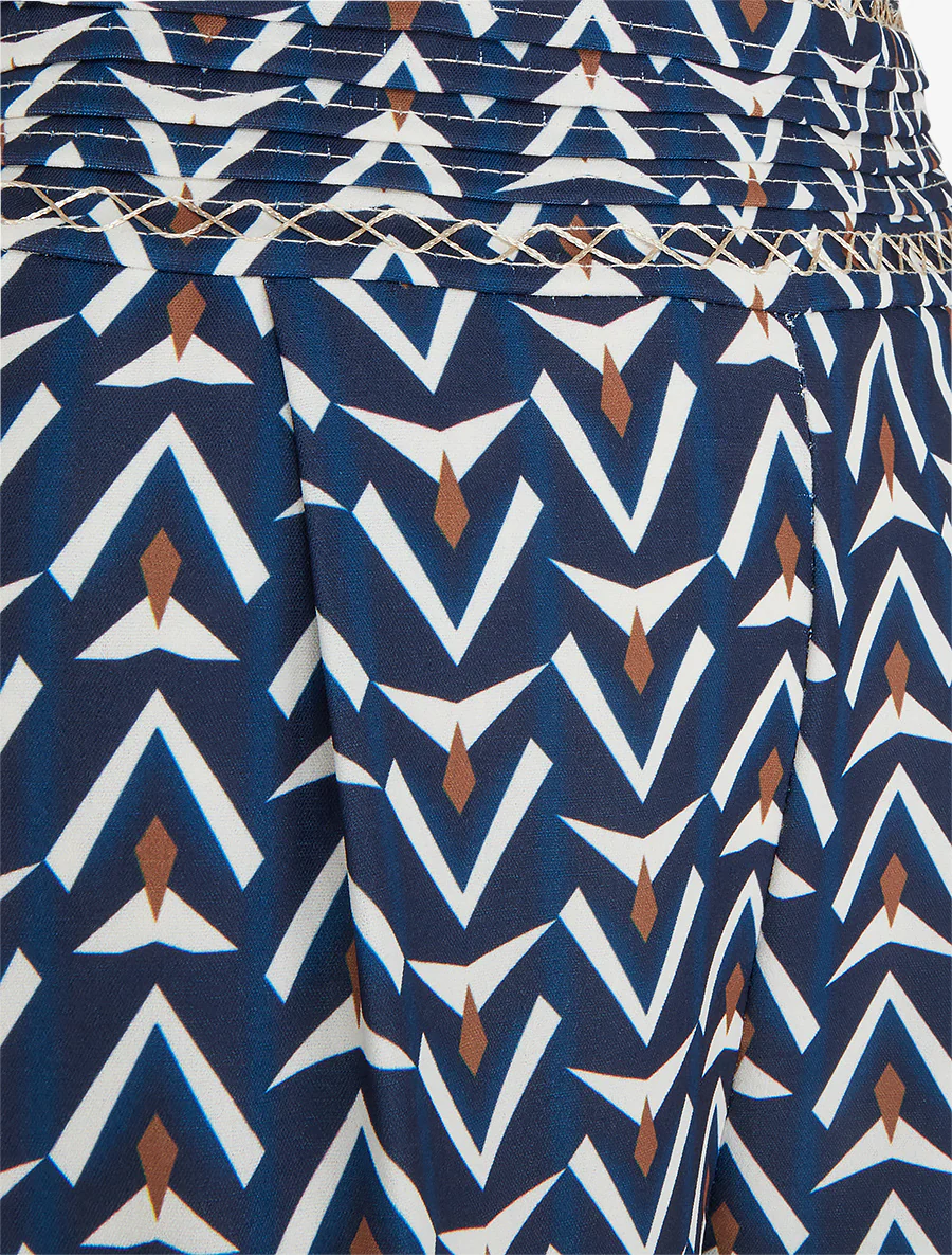Wijde broek met geometrische print - Marine - Image 3