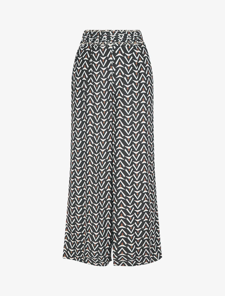 Wijde broek met geometrische print - Zwart