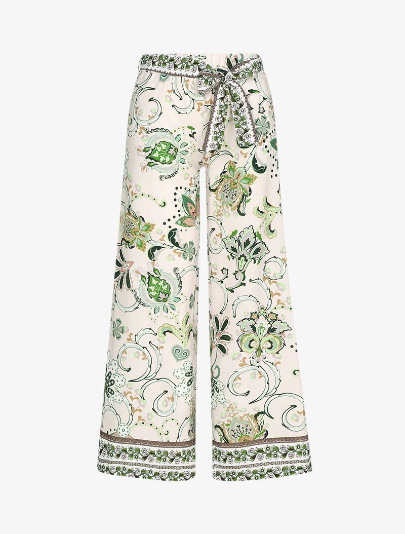 Wijde broek met gestileerde barokprints - beige