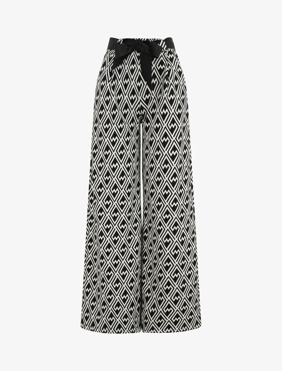 Wijde broek met grafische print - Zwart