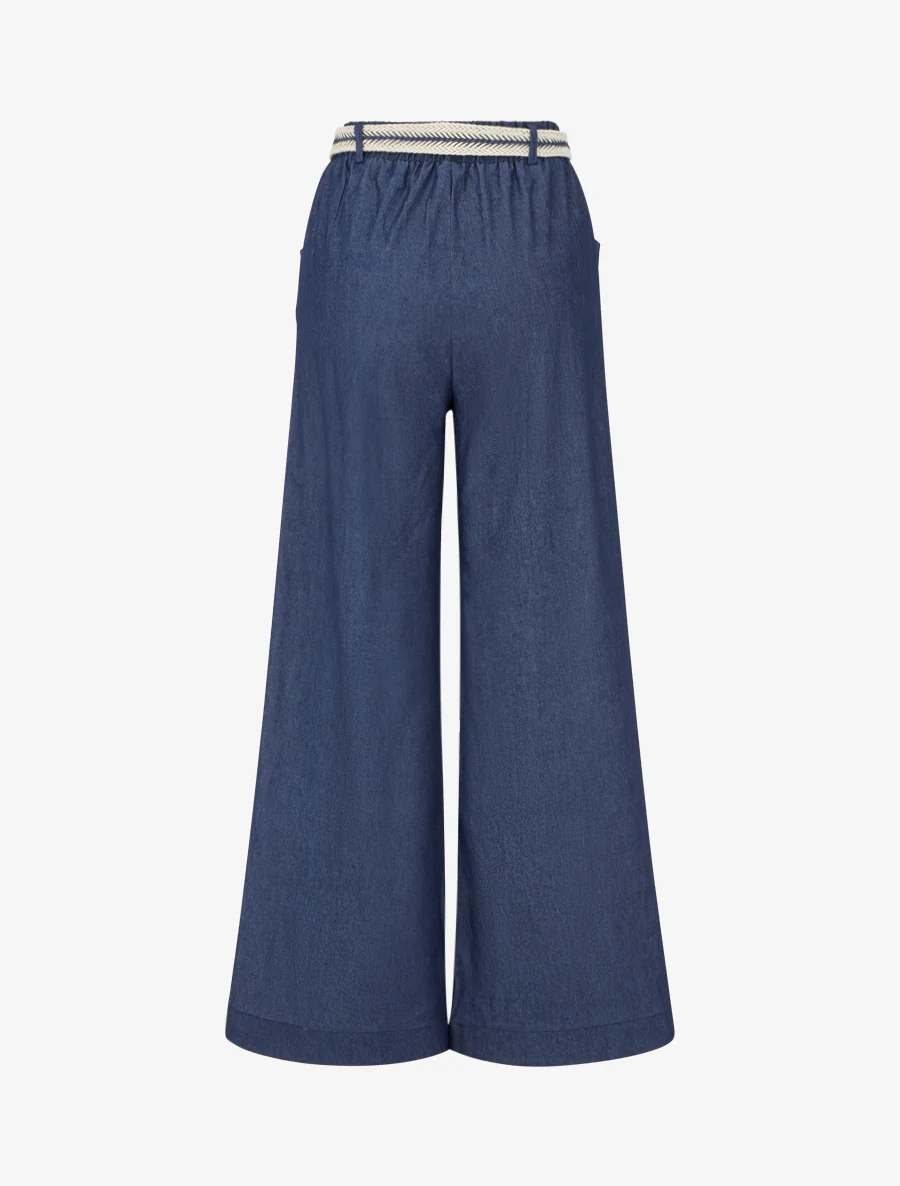 Wijde broek met hoge taille en ceintuur - Ongerept blauw - Image 2