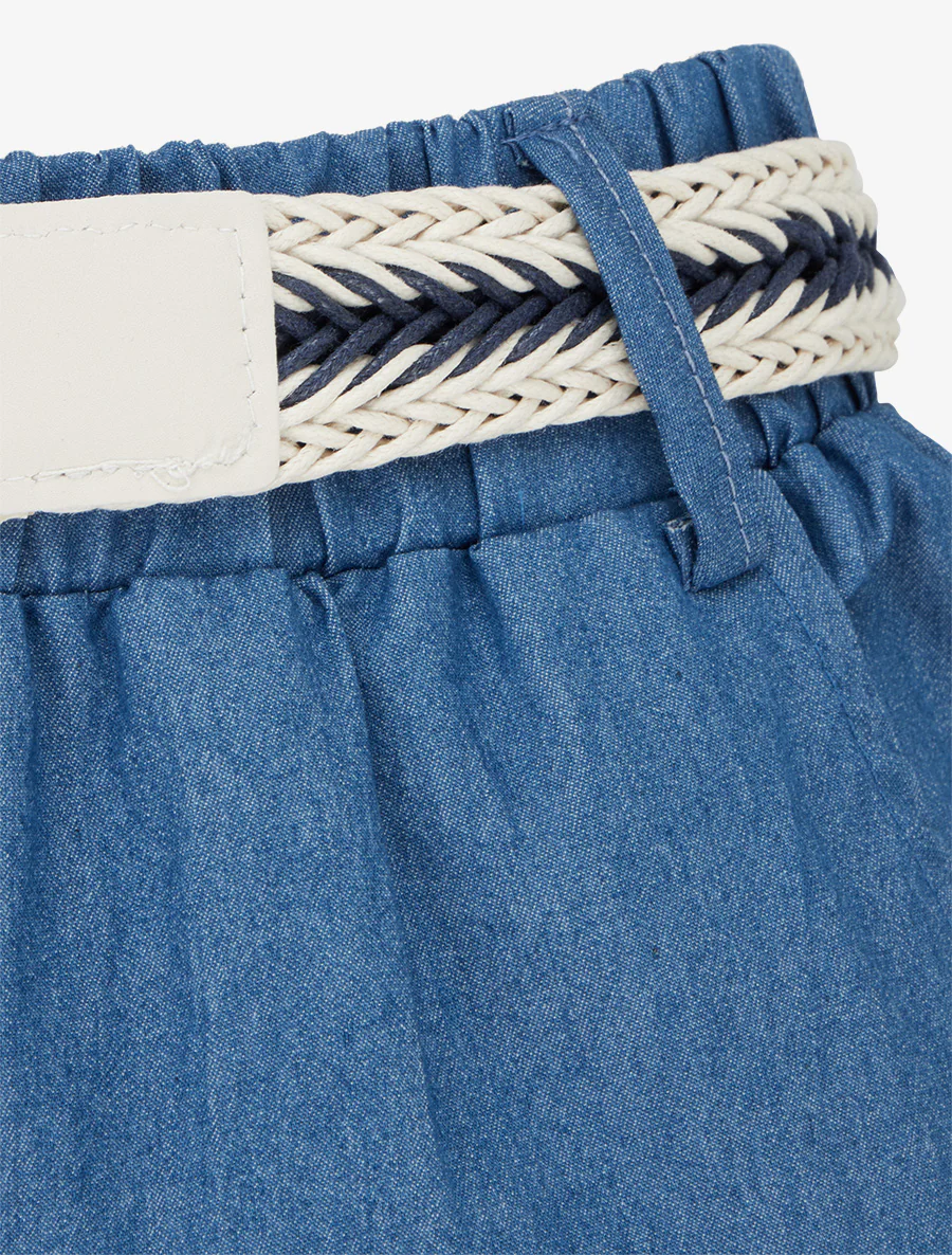 Wijde broek met hoge taille en ceintuur - Blauwe denim - Image 3