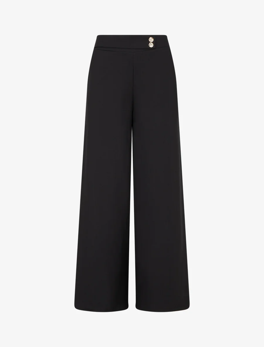 Wijde broek met riem en knopen - Zwart