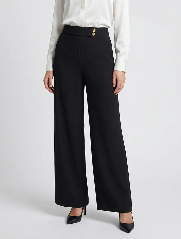 Wijde broek met riem en knopen - Zwart - Image 4