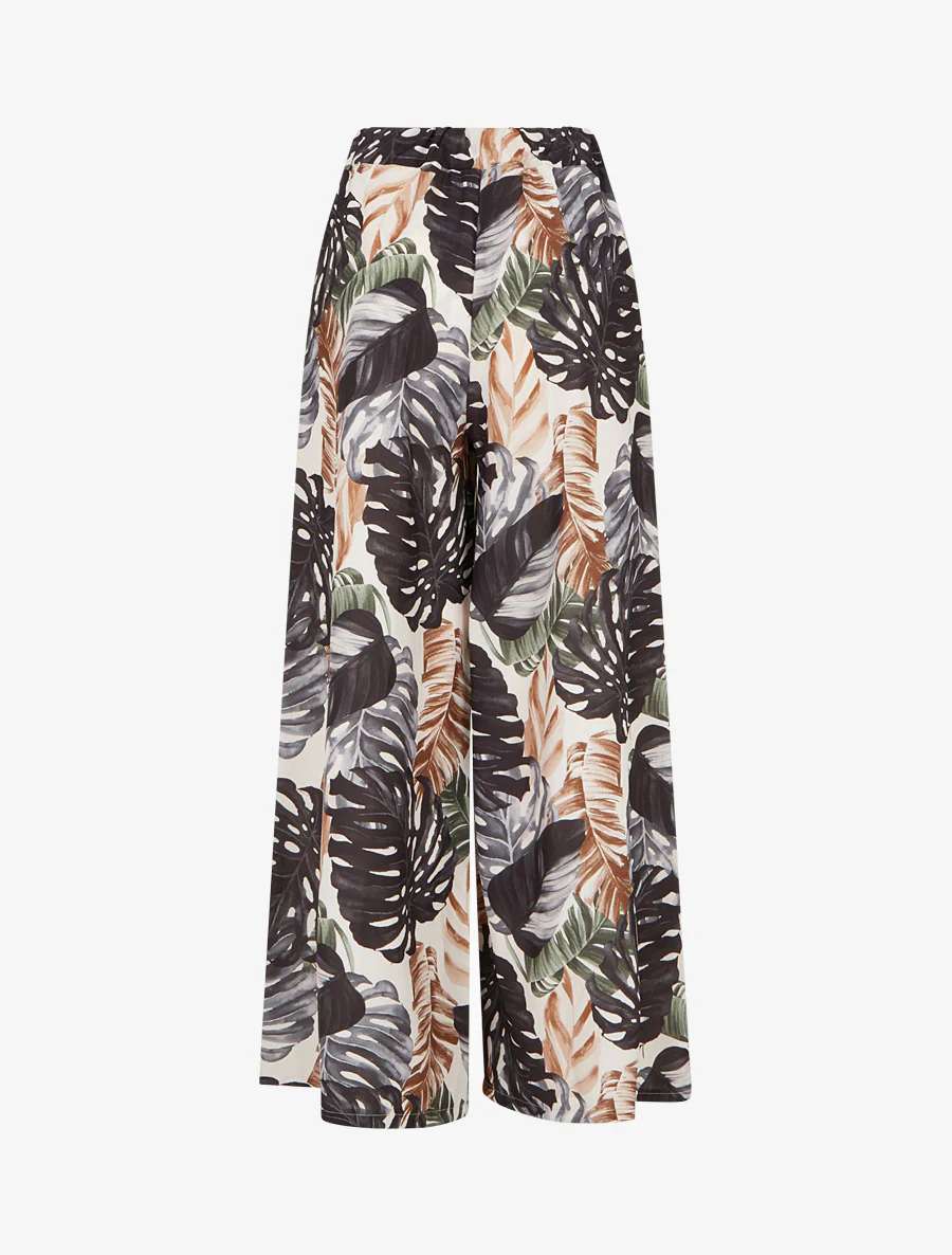 Wijde broek met tropische print - Zwart - Image 2