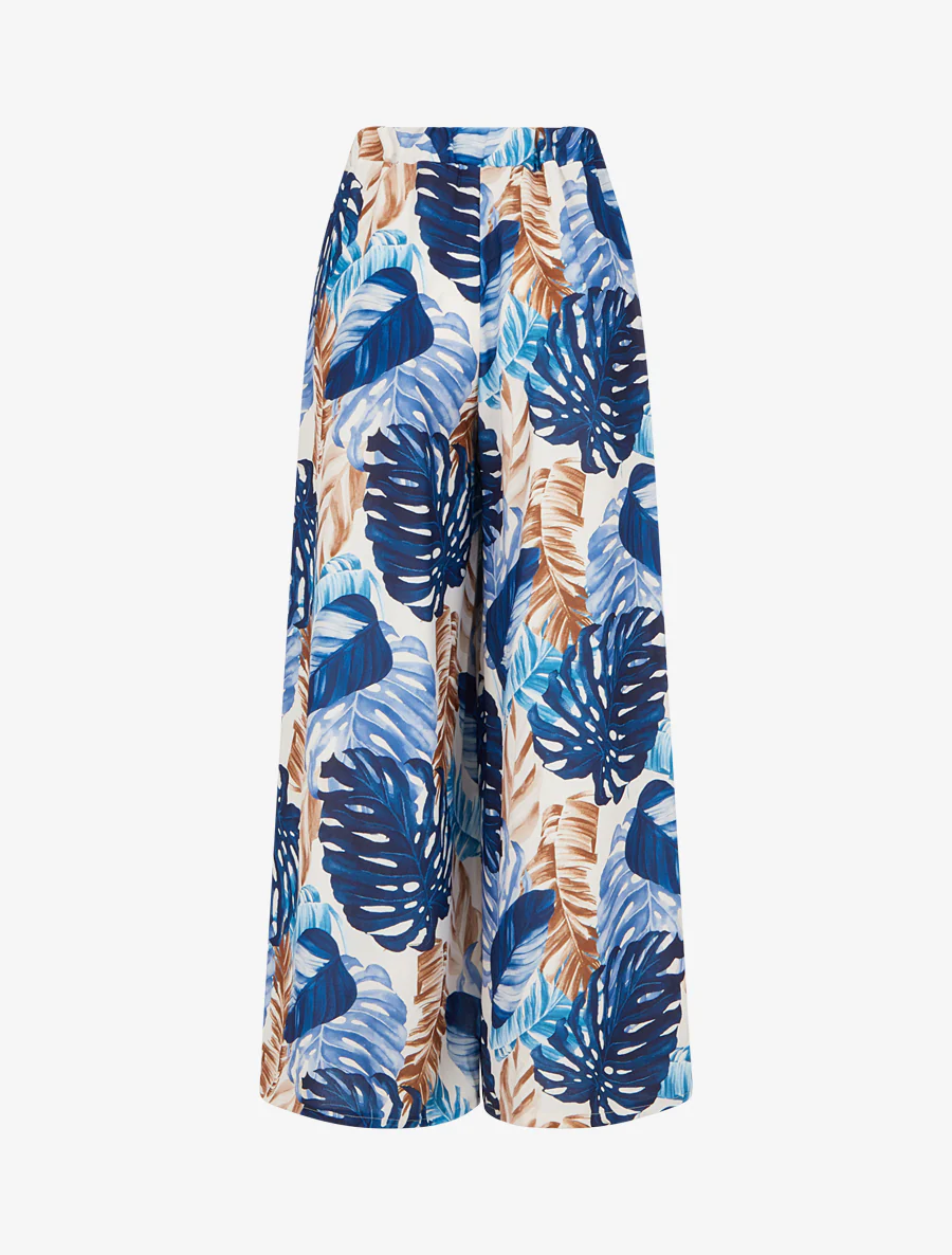 Wijde broek met tropische print - Marine - Image 2